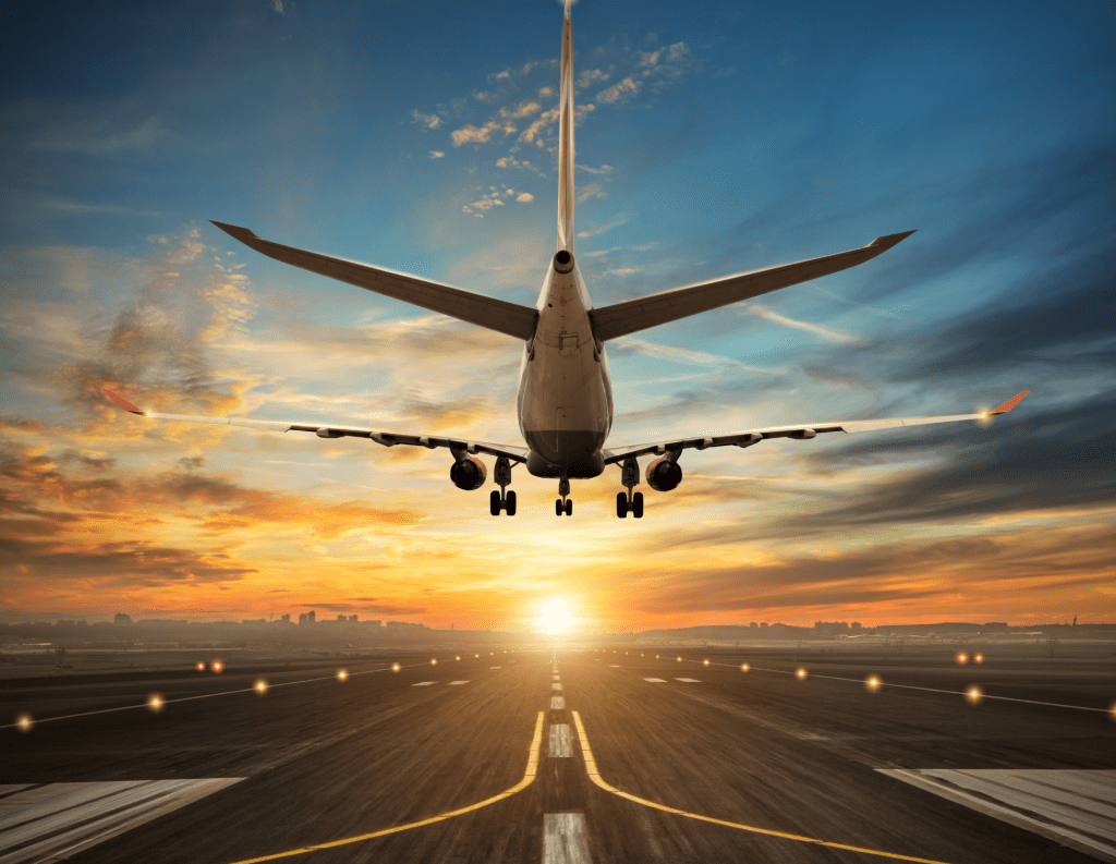 passenger plane landing on runway